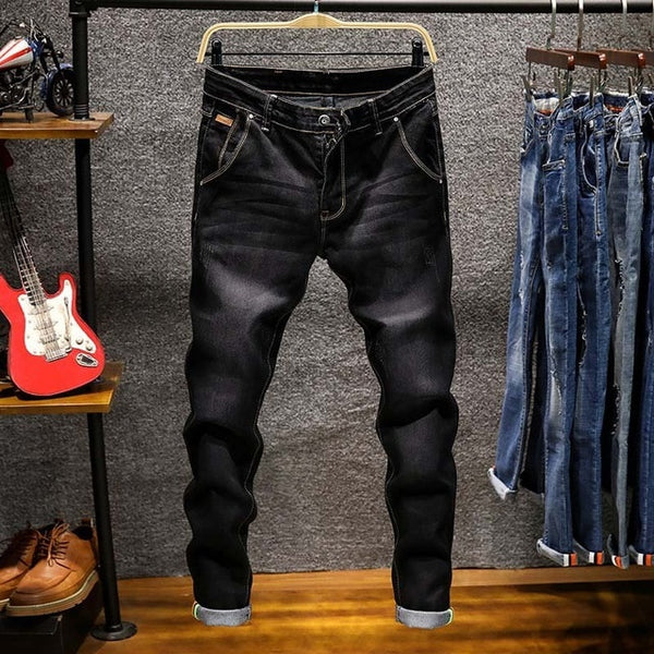 Spring New Men's Elastic Cotton Stretch Jeans Pants Loose Fit Denim