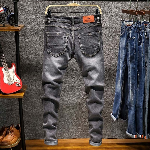 Spring New Men's Elastic Cotton Stretch Jeans Pants Loose Fit Denim